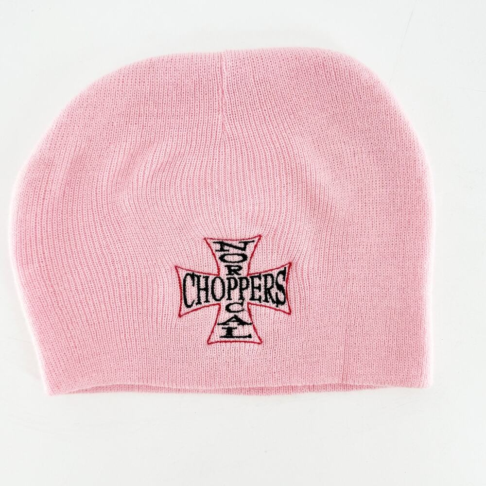 Choppers Womens Pink Cross Embroidered Knitted Beanie‎ Hat One Size